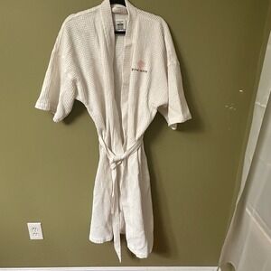 Anichini Pink Sands Waffle Knit Bath Robe White Belted Turkish Cotton One Size
